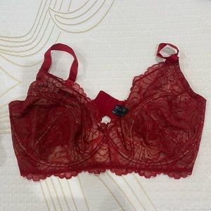 ASOS DESIGN Curve Sienna lace underwired plunge bra in red 44I